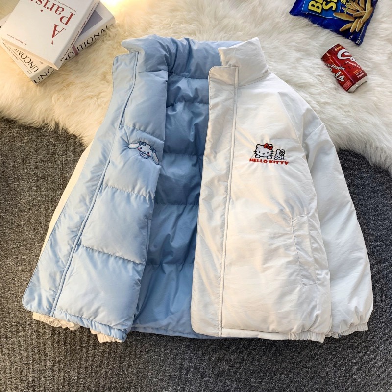两面穿加厚羽绒棉服卡通情侣外套