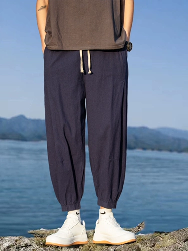 Летние тонкие китайские штаны, подсветка пола, фонарь, китайский стиль, из хлопка и льна, свободный крой, большой размер