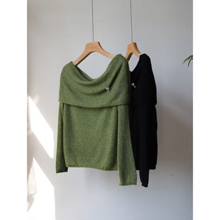 亲肤感棒棒~显瘦一字肩针大圆领织衫女2025新款丝羊绒显瘦上衣