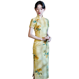 长款黄色旗袍2026年新款女夏季年轻款气质高端复古民国显瘦连衣裙