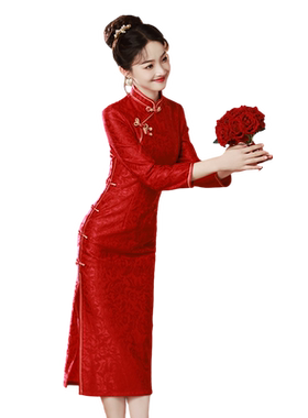 红色敬酒服结婚订婚回门服连衣裙
