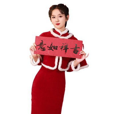 冬款长袖加绒加厚红色过年小袄