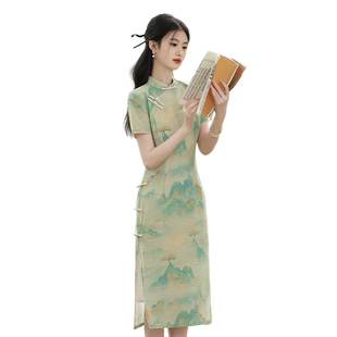 新中式送考旗袍2026年新款年轻款气质高级感小清新素雅印花国风夏