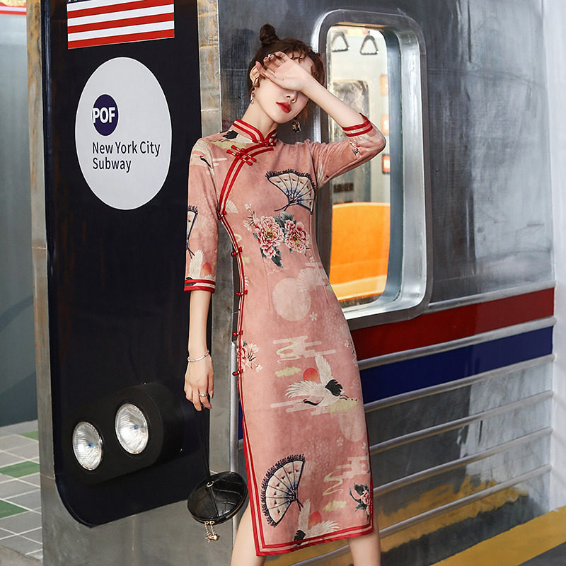 古法国潮旗袍2024年新款女年轻款少女中国风改良版中袖显瘦连衣裙