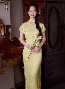 黄色高考送考旗袍2925年夏季新款气质高级感修身显瘦日常可穿显瘦
