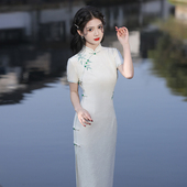 白色刺绣旗袍2025年新款 复古民国风日常可穿新中式 高级感订婚礼服