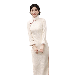 复古民国风长袖加绒加厚旗袍2025年新款气质高级感淑女范保暖优雅