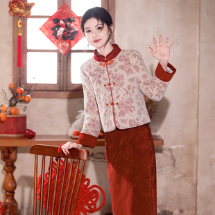 新年战袍拜年服 加绒保暖喜婆婆婚宴礼服敬酒服回门装 红色冬款 长袖