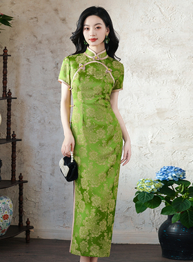 绿色新中式高考送考旗袍2025夏季新款修身显瘦高端气质日常可穿女