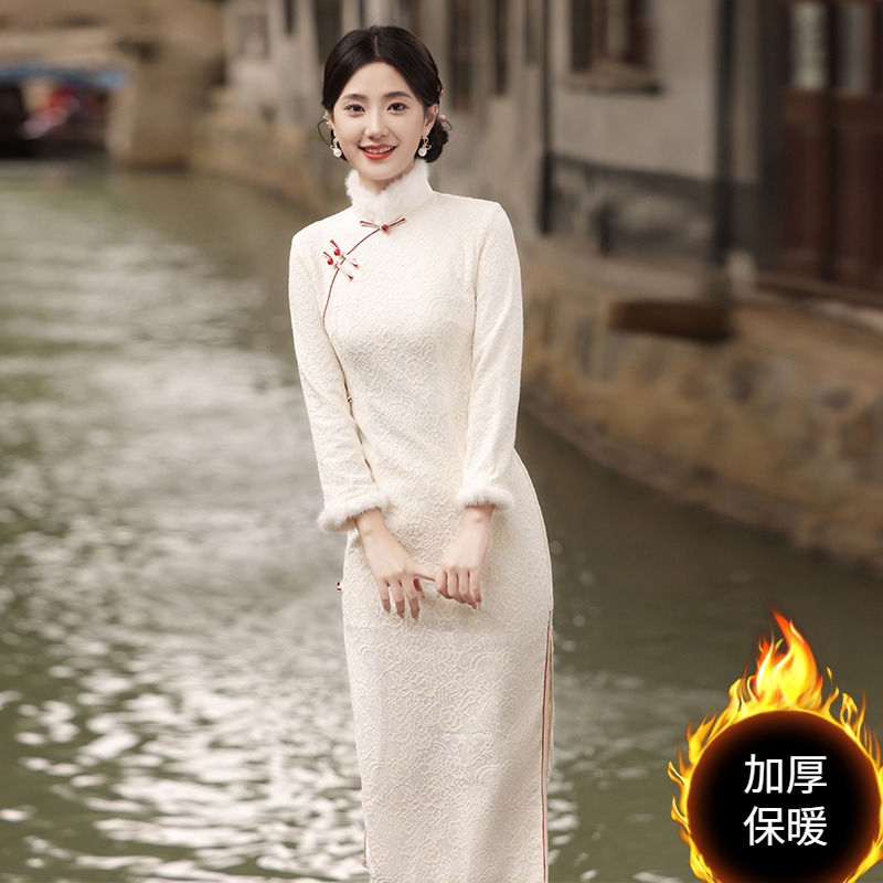 长袖加绒加厚保暖舒适冬款旗袍