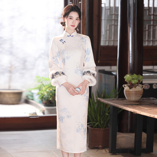 白色新中式复古国风长袖冬款旗袍2026新款年轻款加绒加厚气质高端