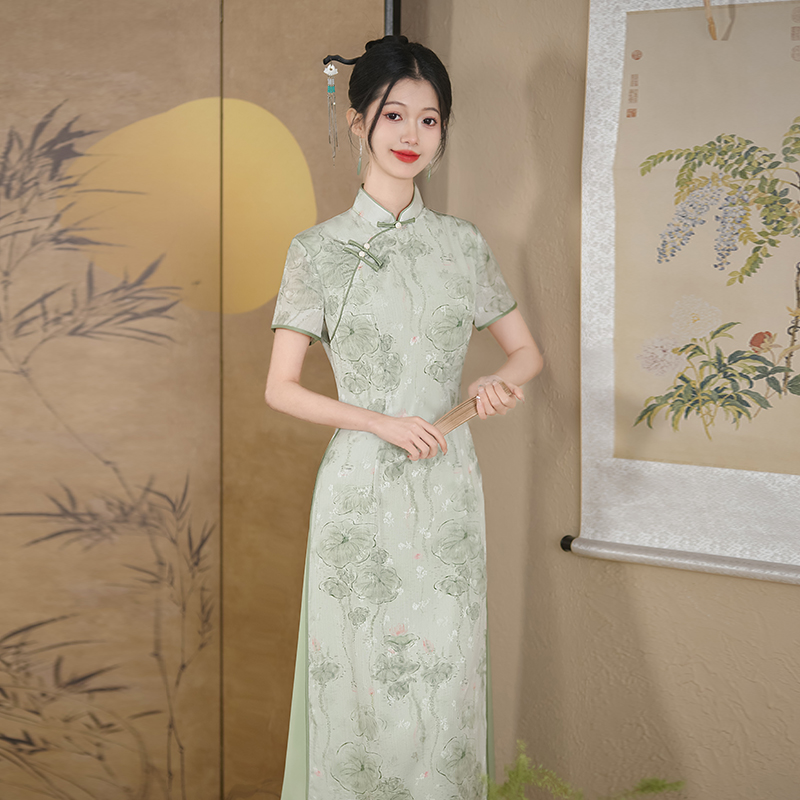 日常改良复古风奥黛连衣裙优雅夏