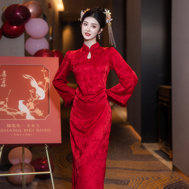 红色冬季敬酒服回门装出阁宴礼服