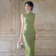 年轻款 绿色古法全开襟无袖 绝美旗袍2025新款 复古风气质高端连衣裙