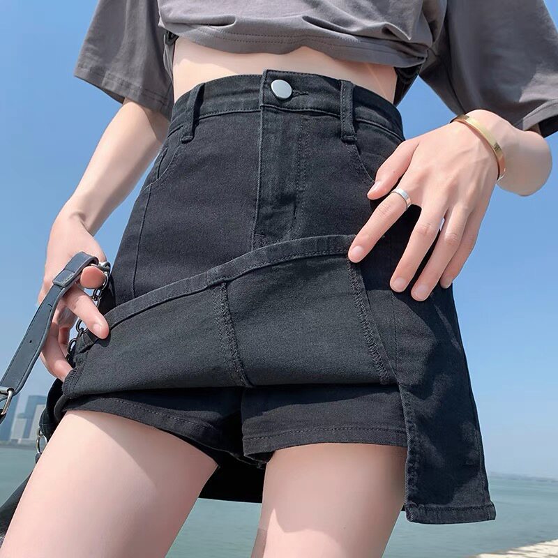 牛仔短裙女爆款夏季薄款高腰显瘦包臀a字裙裤黑色百搭韩版短裙裤