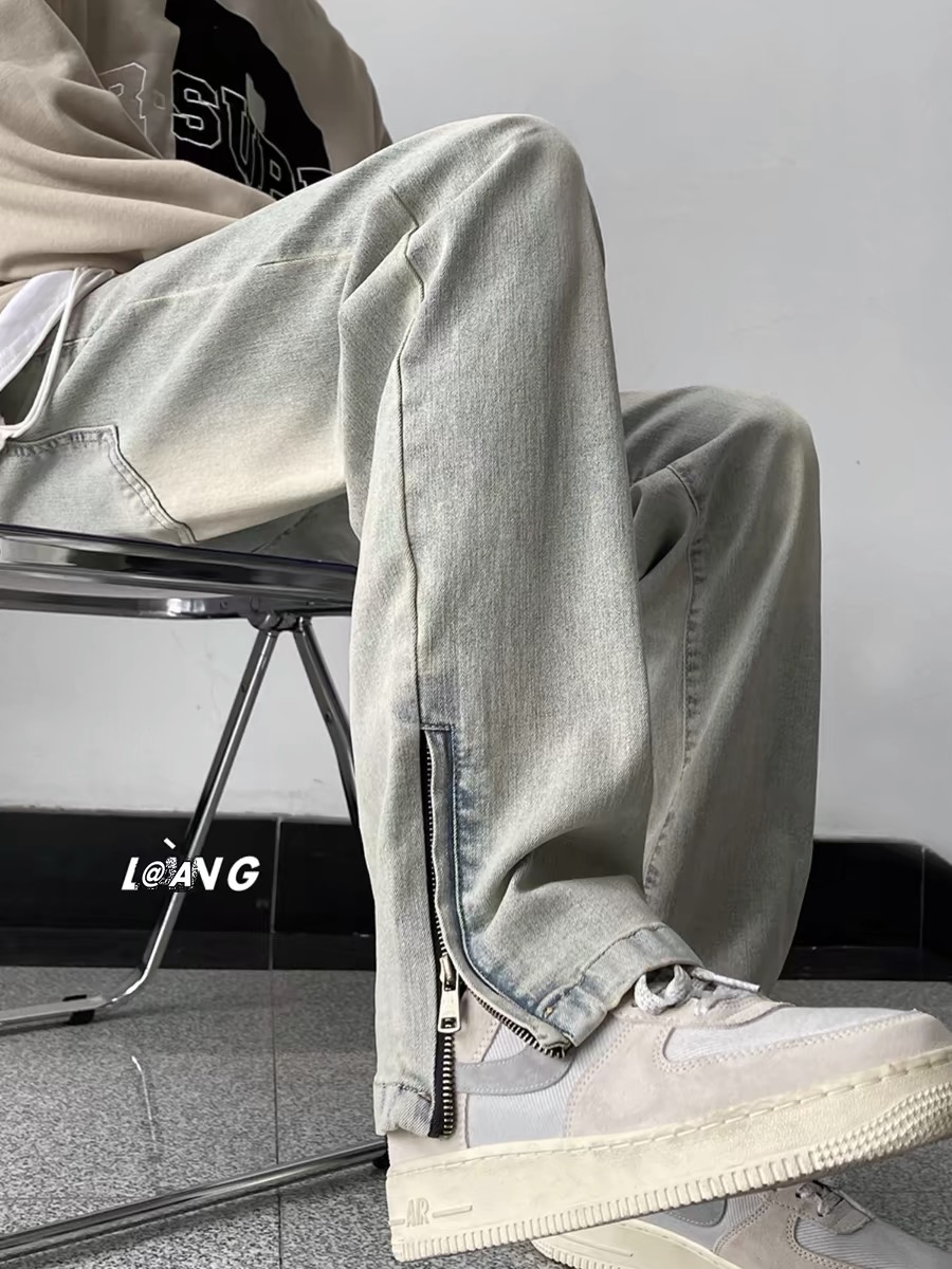 美式vibe微喇牛仔裤女小个子黄泥