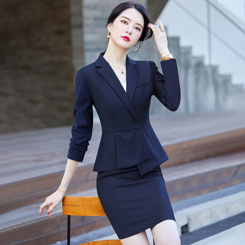 蓝色职业西装套装女2025新款秋高级气质酒店前台接待美容院工作服 - 实物图