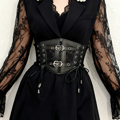 高级感宽版黑腰带女装饰大衣时尚
