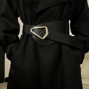 黑色高级感三角形腰封女束腰装 大衣风衣腰带收腰 饰百搭配裙子西装