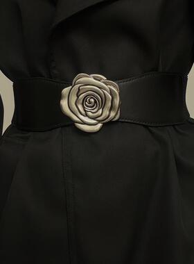 女士系带花朵腰封针扣宽腰带