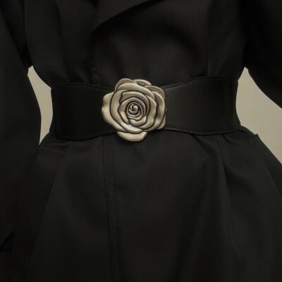 女士系带花朵腰封针扣宽腰带