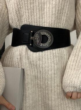 欧美复古弹力松紧腰带女装饰裙子百搭配连衣裙外套西装腰封外搭宽