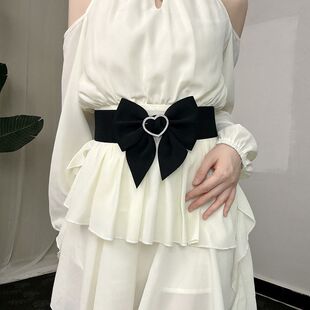 蝴蝶结弹力腰带女配裙子时尚 加长松紧镶钻腰封连衣裙收腰配饰 大码