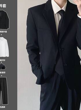 2026黑色西服套装男士商务正装韩版修身伴郎新郎结婚青年西装外套
