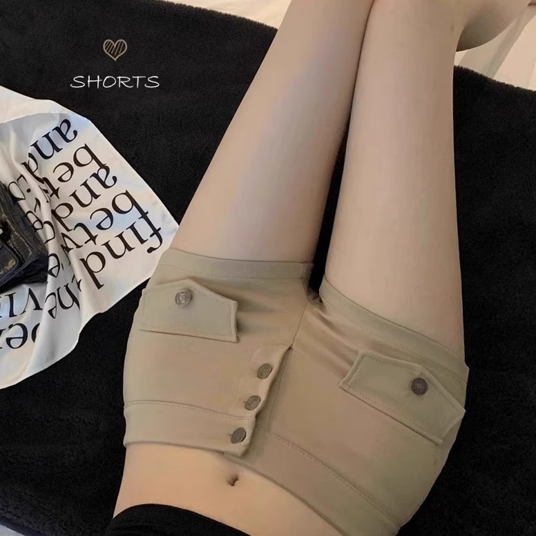 卡其色休闲短裤女夏季2025新款修身显瘦辣妹高腰设计感a字热裤子