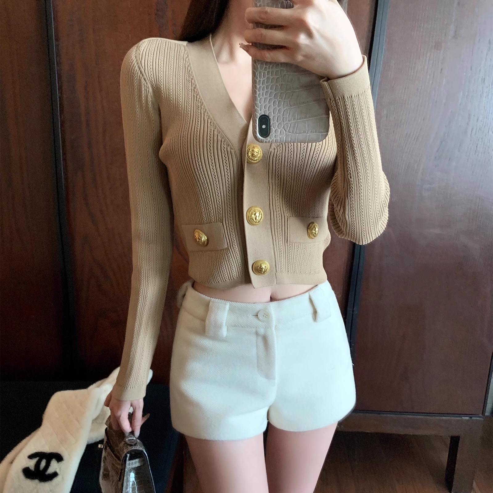 高腰毛呢短裤女秋冬2025新款通勤显瘦小个子休闲阔腿热裤打底靴裤