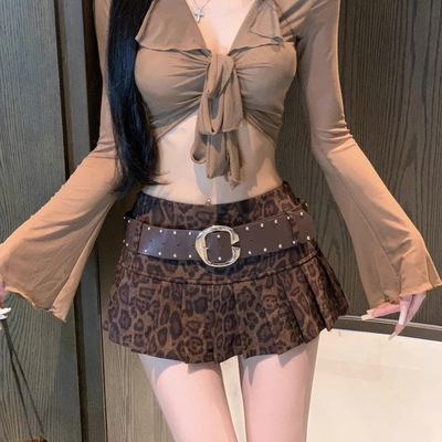 美式复古豹纹半身裙女秋冬2025