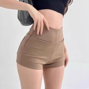 卡其色高腰休闲短裤女夏季2025新款小个子紧身显瘦辣妹百搭包臀裤