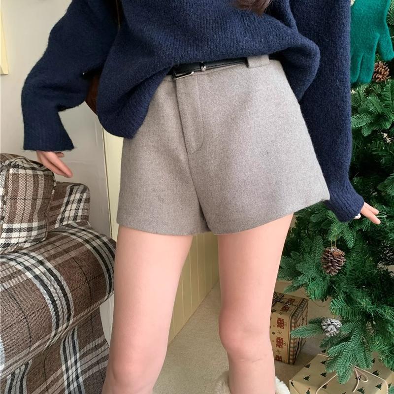 美式复古毛呢休闲短裤女秋冬2025新款宽松显瘦小个子百搭a字热裤