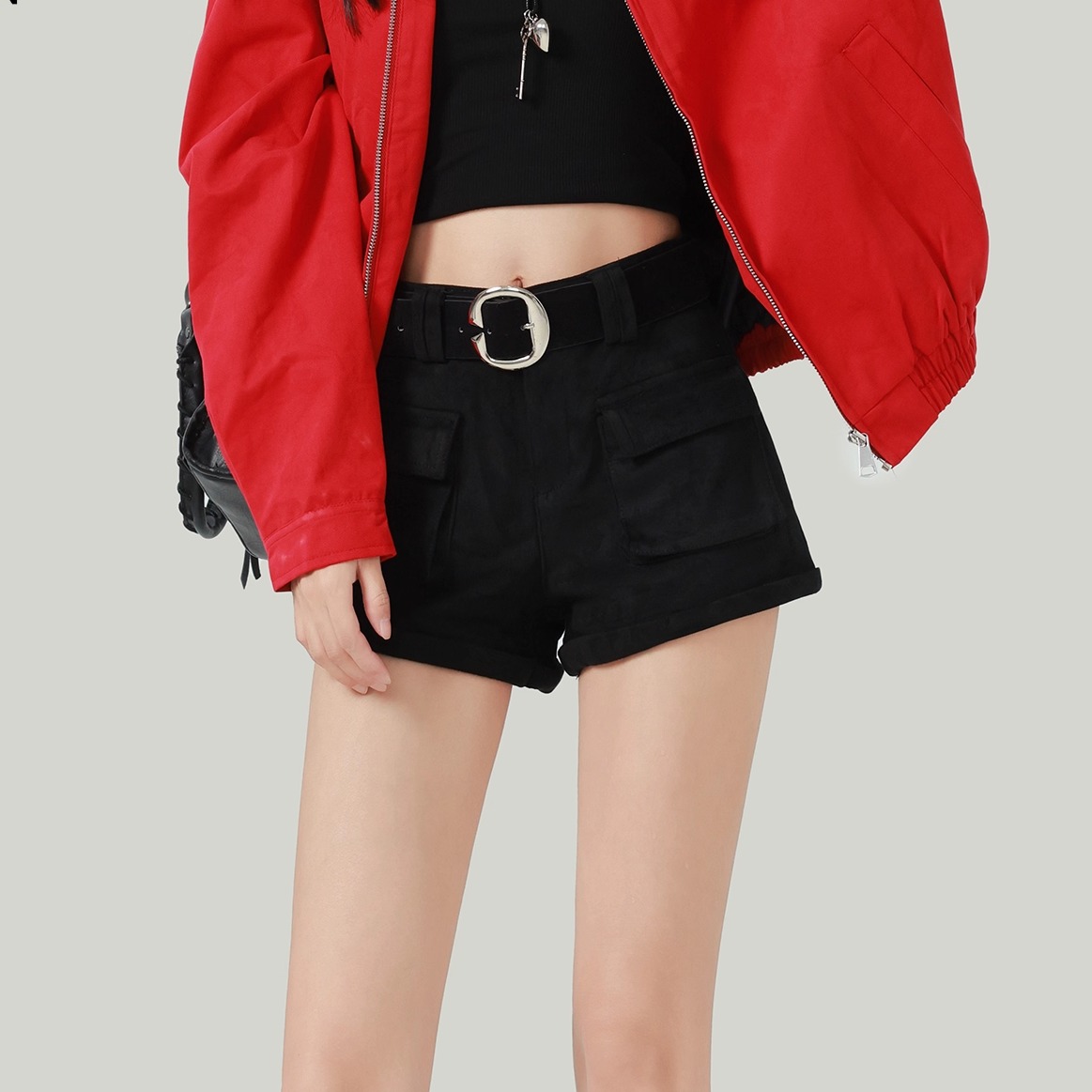 配腰带高腰工装短裤女2025秋冬新款韩版百搭显瘦a字阔腿裤靴裤潮