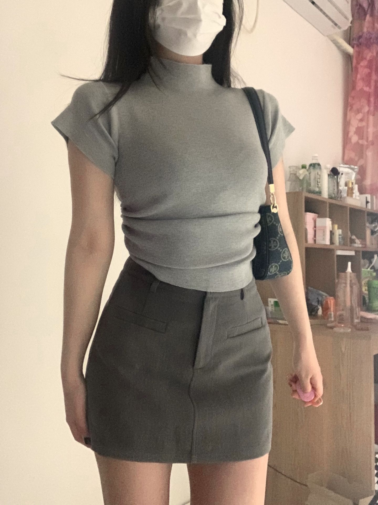 灰色西装短裙夏季高腰包臀半身裙
