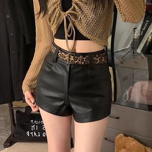 直筒热裤 辣妹风咖色PU皮短裤 子修身 老钱风阔腿裤 子 女秋冬2025新款