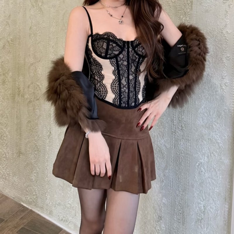 美式复古咖色麂皮绒百褶裙女春季新款高腰显瘦百搭辣妹a字短裙,女装/女士精品,半身裙,淘宝优惠券,粉丝福利购,淘宝优惠卷