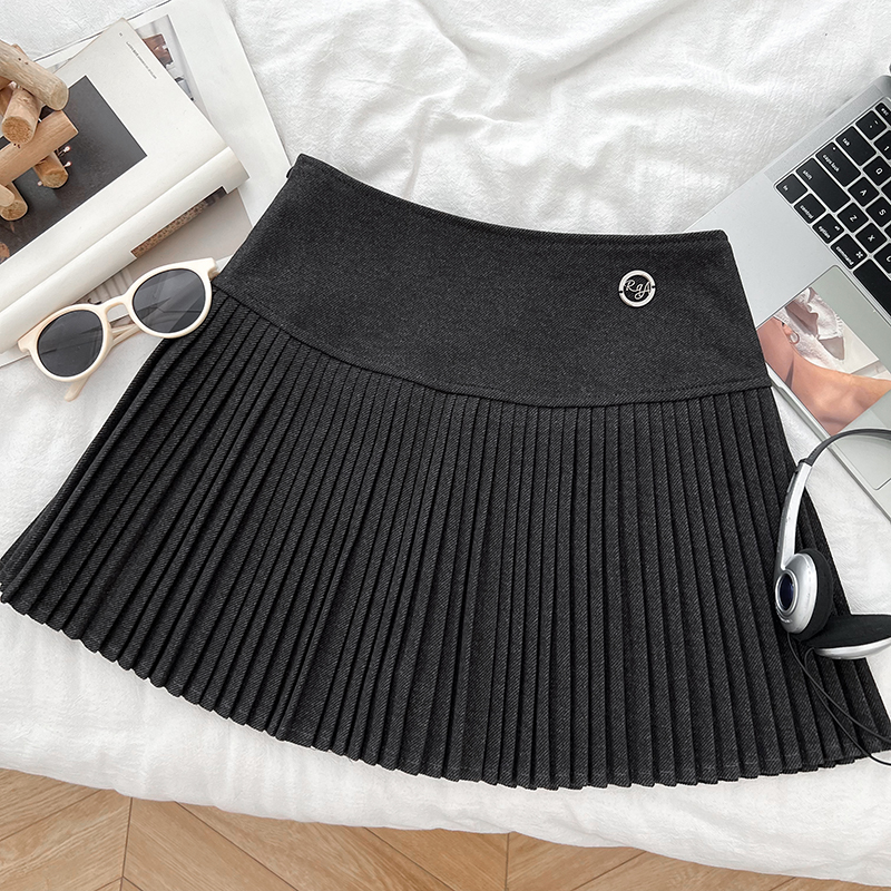 毛呢高腰显瘦半身裙百褶裙a字裙防走光短裙女秋冬新款设计感时尚