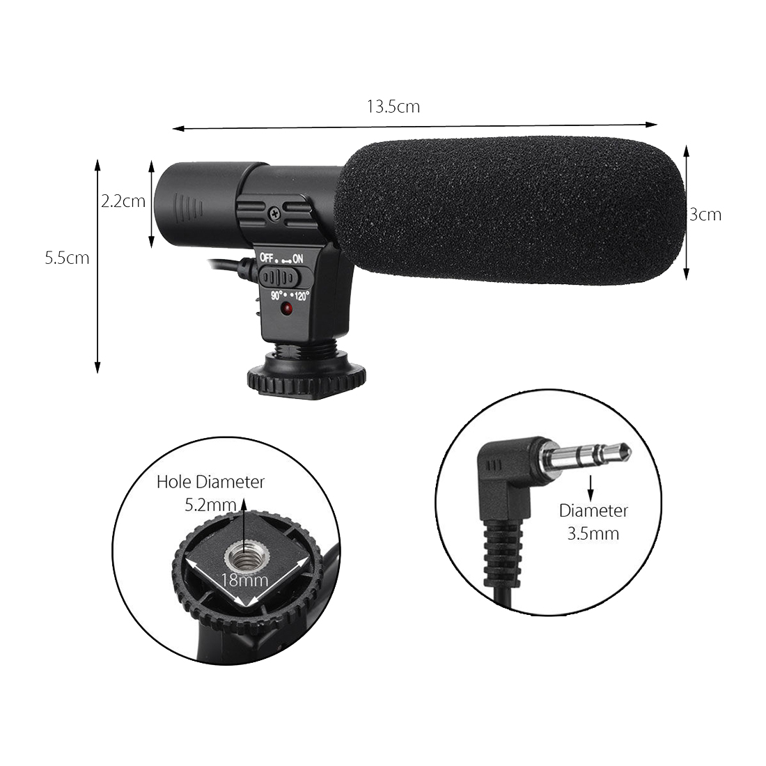 3.5mm External Stereo Microphone Mic For Camera
