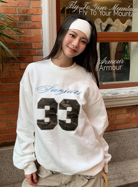 SANJATI 25FW 美式33数字迷彩贴布绣圆领加绒卫衣