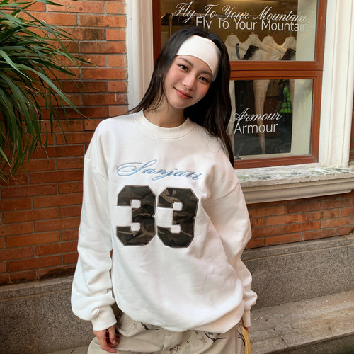 SANJATI 25FW 美式33数字迷彩贴布绣圆领加绒卫衣