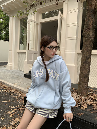 碎花sanjati拉链帽衫青春