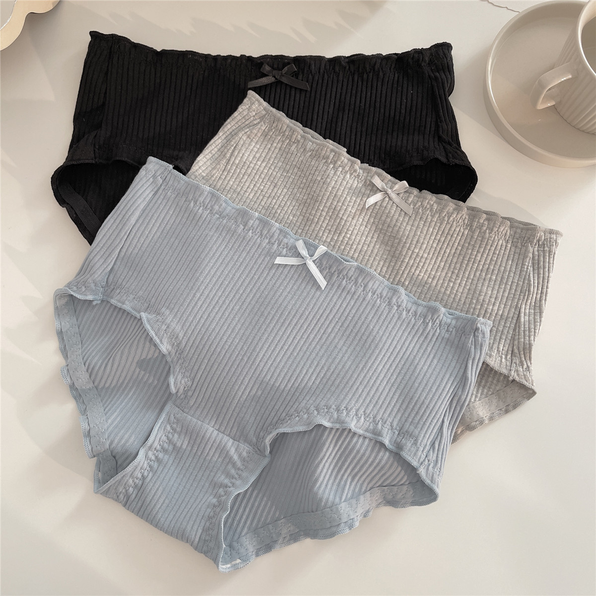 3条中腰内裤女夏薄款纯棉性感女士全棉女生无痕透气收腹大码少女