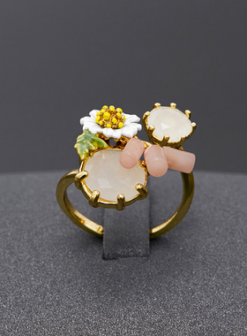 麦穗花朵雏菊宝石戒指开口可调节