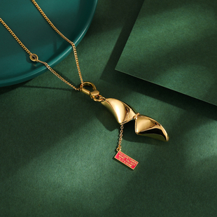 欧美时尚珐琅釉立体金色河蚌吊坠可打开幸运饼干字母方牌项链挂件