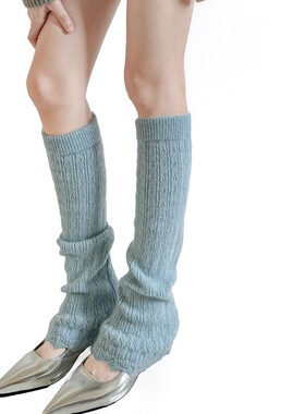 秋冬甜美镂空袜套保暖兔毛灰色微喇阔腿套针织腿套奶白色叠穿靴