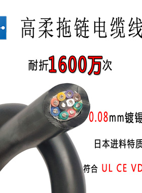 胜牌超高柔性拖链电缆TRVV 0.2 0.3平方多芯信号控制线UL机械手用