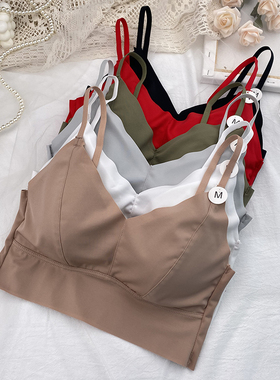 春夏时尚薄款冰丝白色裹胸细肩带乳胶垫无痕美背纯色文胸抹胸5088