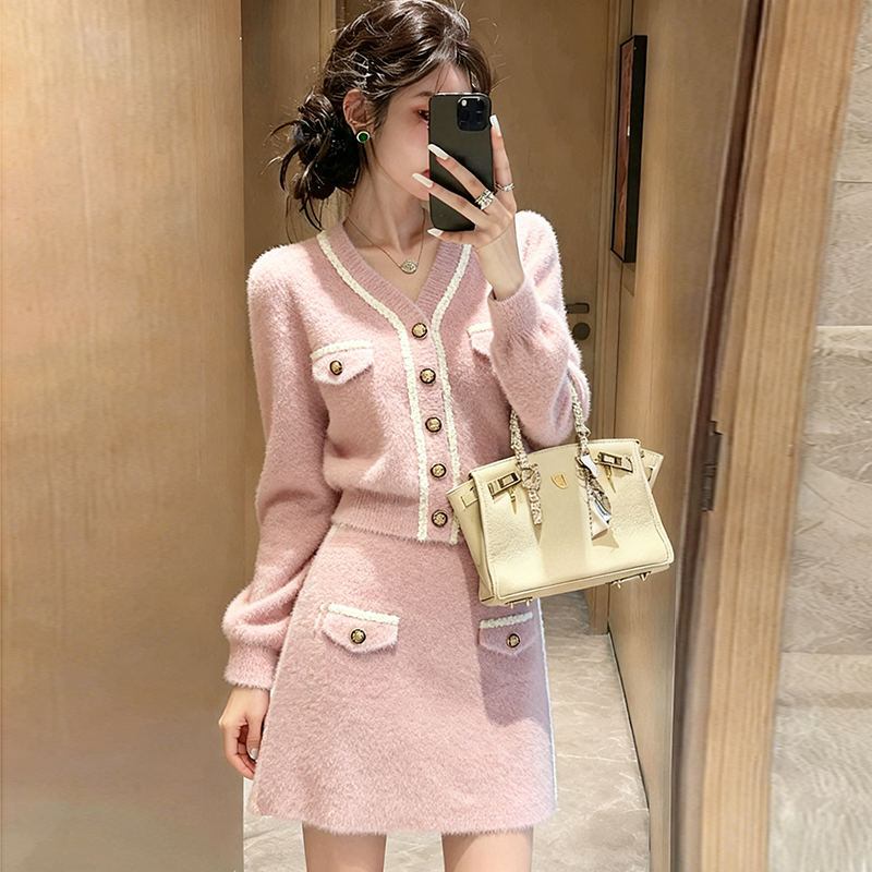小香风毛衣套装裙女秋冬新款