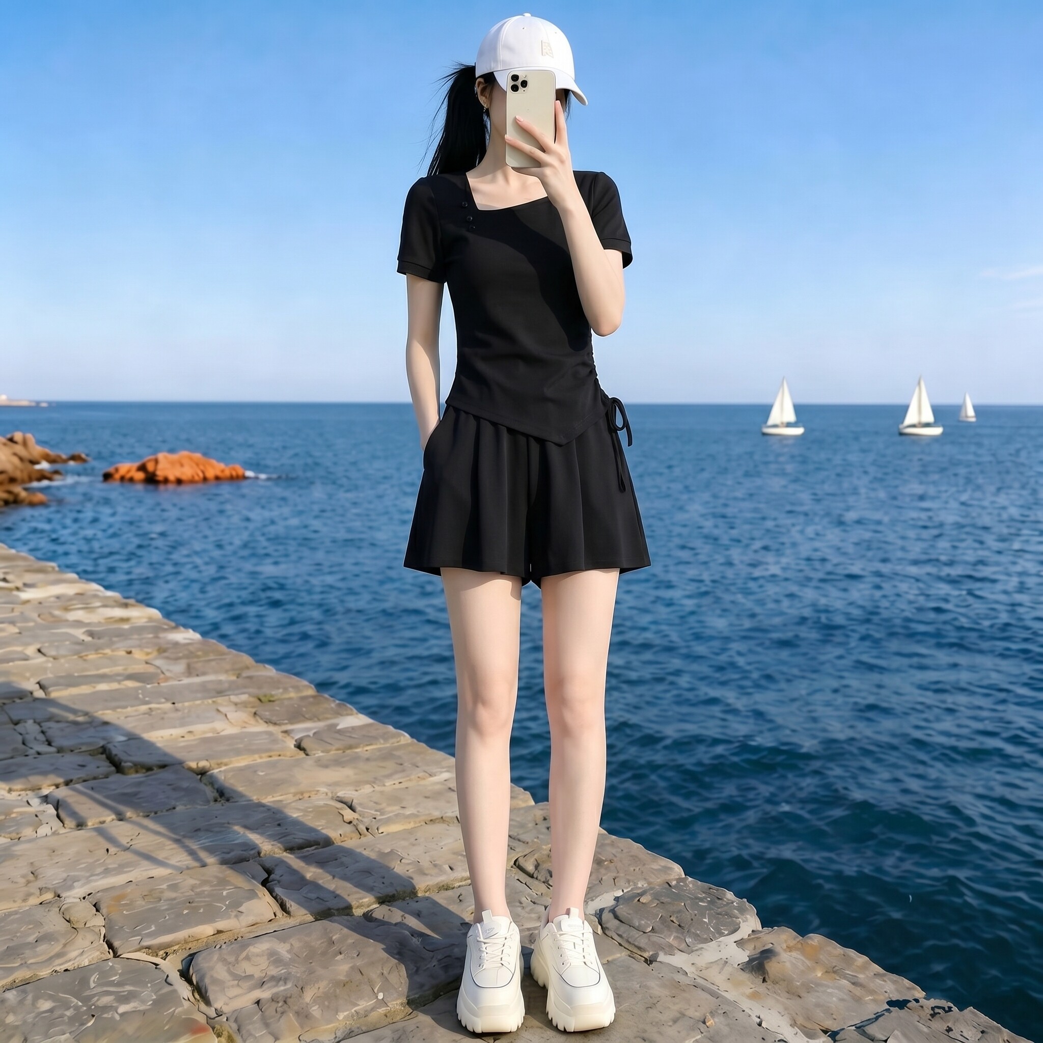 小个子穿搭一整套套装裙子女夏季休闲运动棒球服短袖裙裤两件套潮